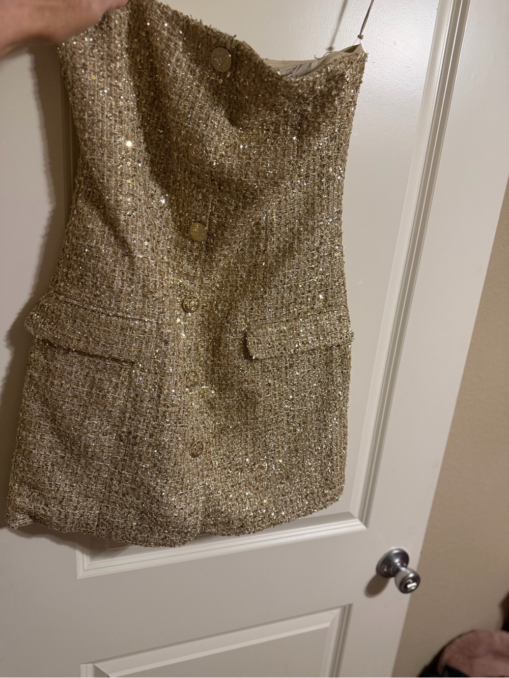 Alice + Olivia Gold Tweed Strapless Mini Dress - Picture 2 of 7